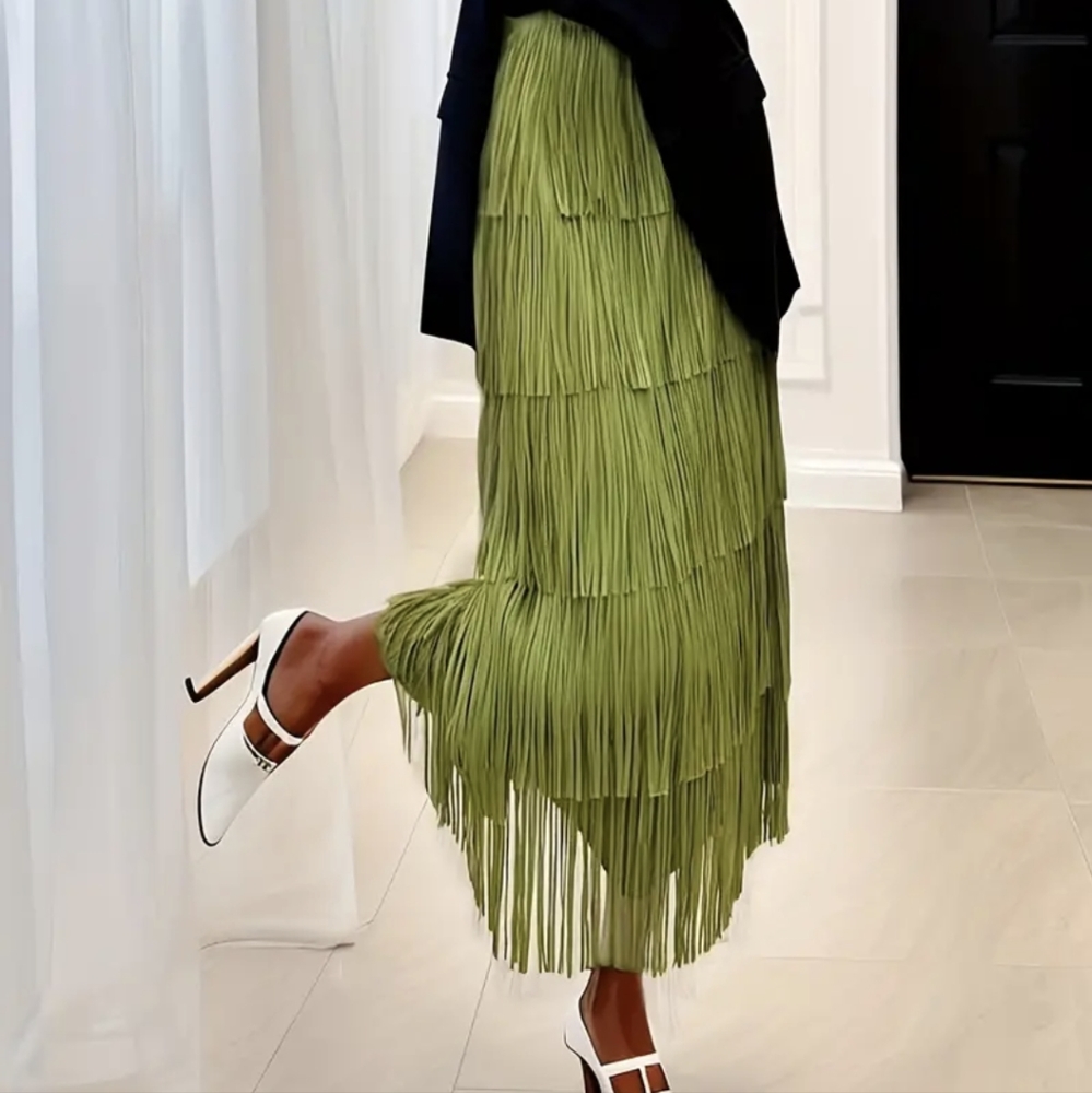 Green Fringe Midi Skirt Size 4